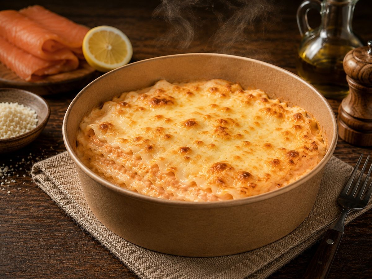 Lasaña de salmón con bechamel